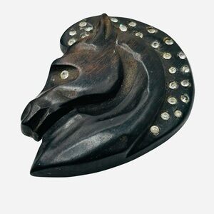 Vintage 1940’s Carved Ebony Rhinestone Horse Head Brooch
